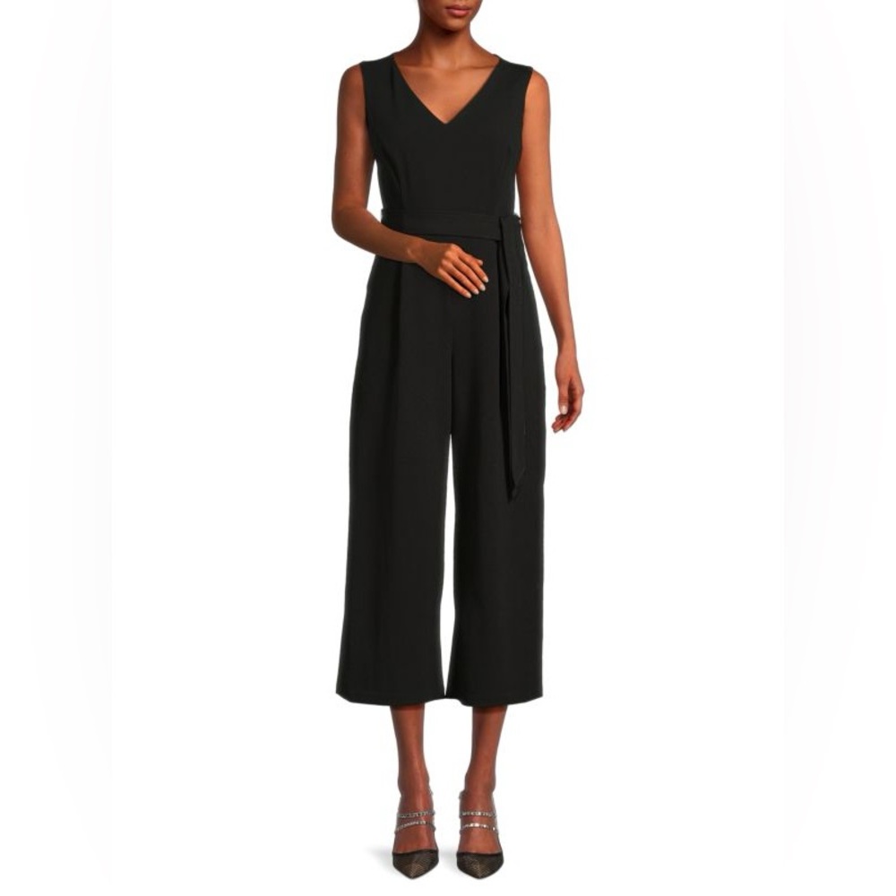 Calvin Klein Black Belted V-neck Jumpsuit